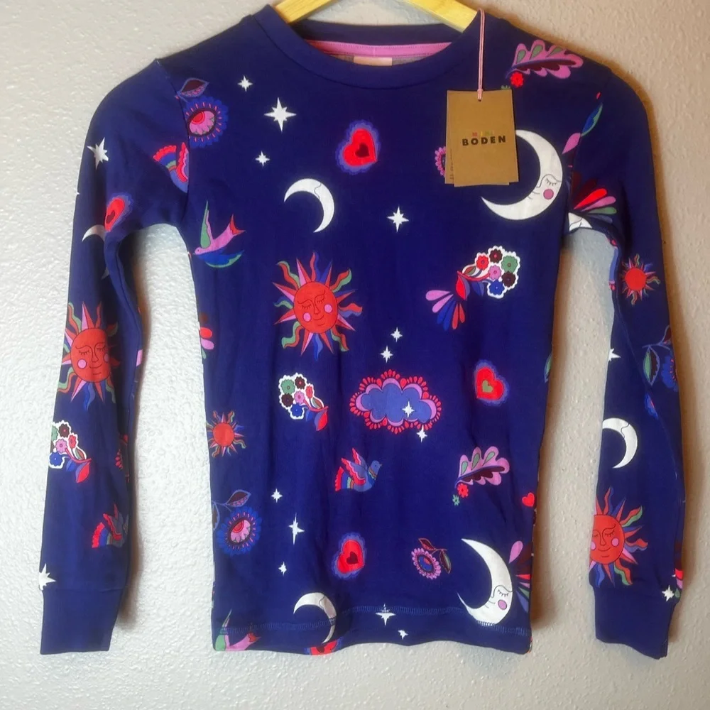 NWT Mini Boden Kids' Celestial Print Glow in the Dark Fitted Cotton Pajamas 8Y